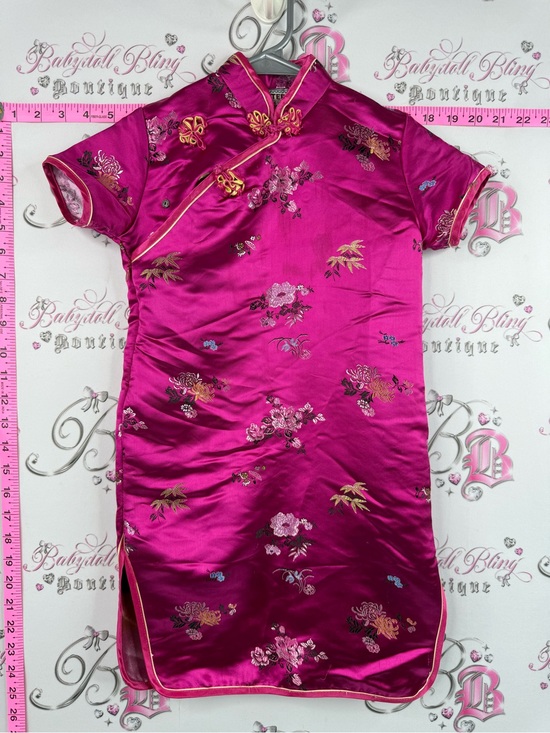 eastern collection Other - Eastern collection dress Girls' Hot Pink Satin Floral Cheongsam Mandarin Collar